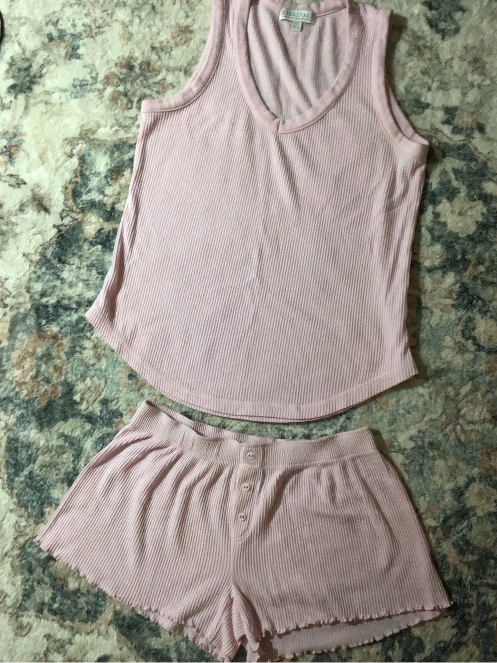 P.J. Salvage Light Pink Ribbed Tank & Button-Front Shorts Sleep Set